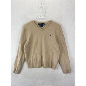 Polo Ralph Lauren Sweater V Neck Men’s Size L Tan Lambswool Classic